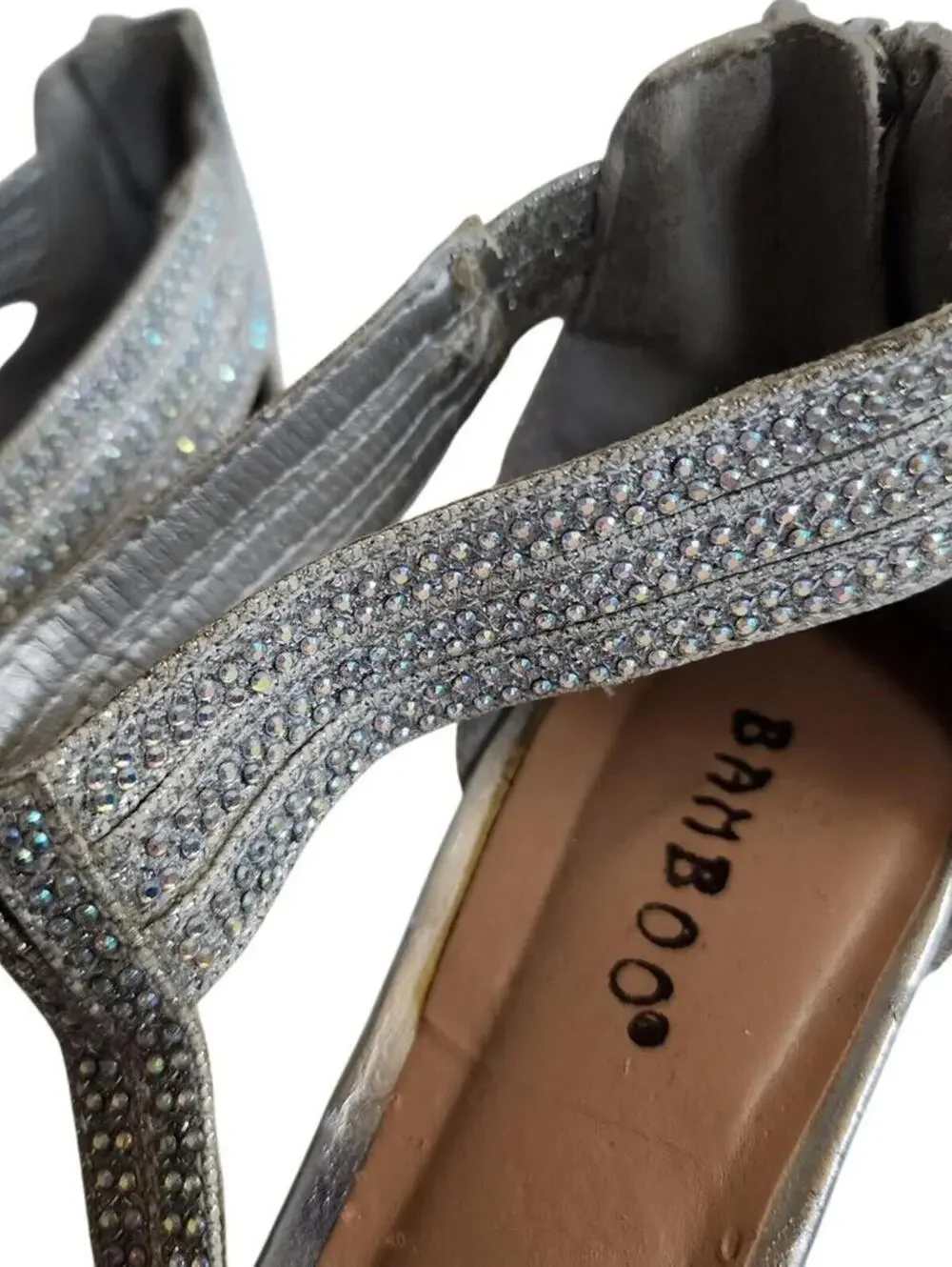 Bakboo Size 8 Sparkling Silver Sandal Heels Shoes